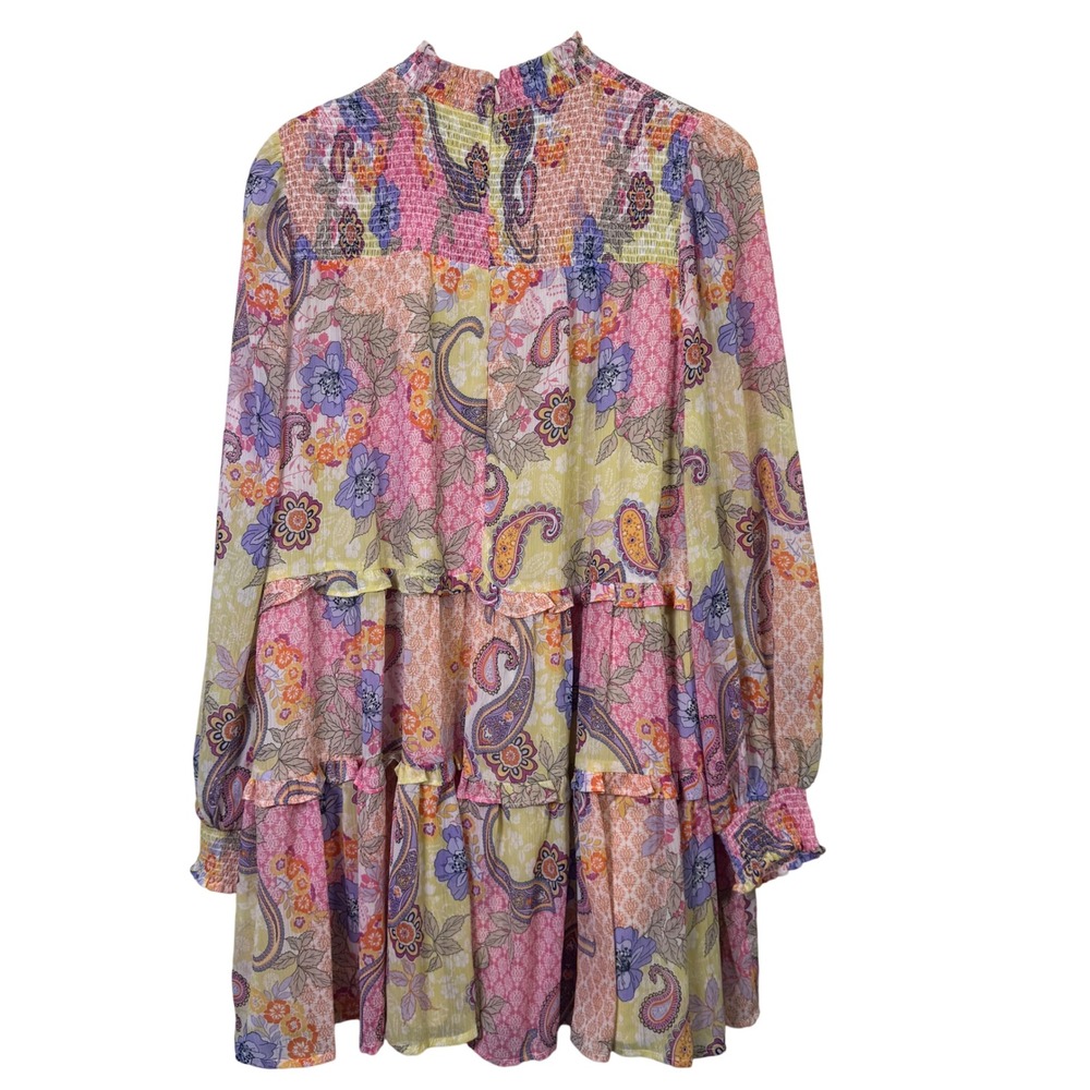 Fate Dress NWT Medium Paisley Floral Smocked Tiered Mini Spring Wedding Guest - Picture 3 of 11